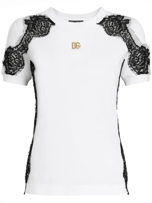 Dolce & Gabbana DNA lace-detailed T-shirt | Weiß | FARFETCH CH