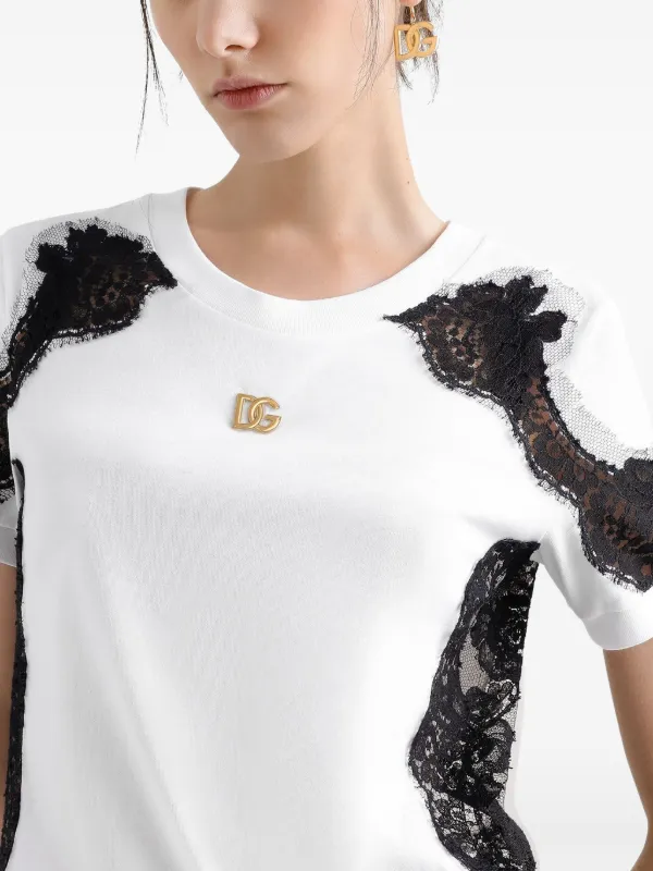 Dolce & Gabbana DNA lace-detailed T-shirt | Weiß | FARFETCH CH