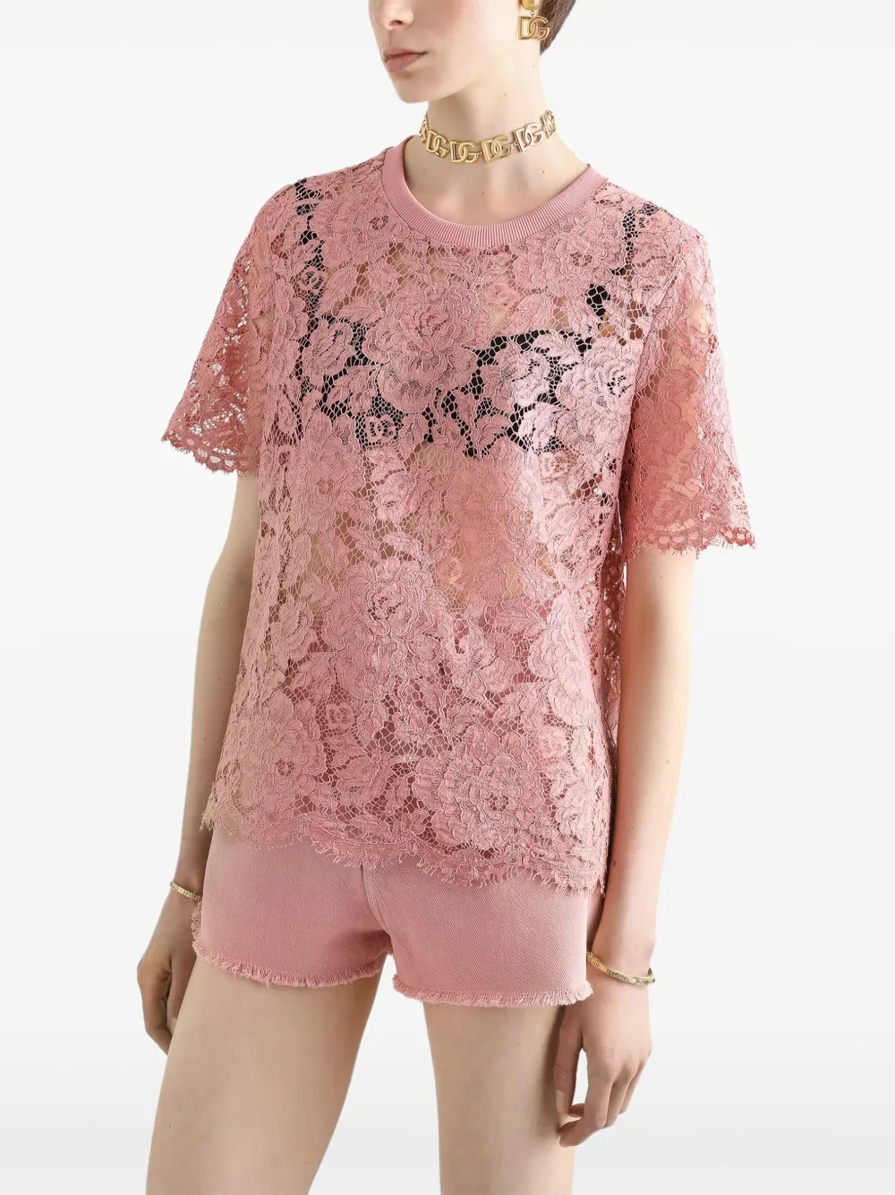 Dolce & Gabbana Top met bloemenkant Roze