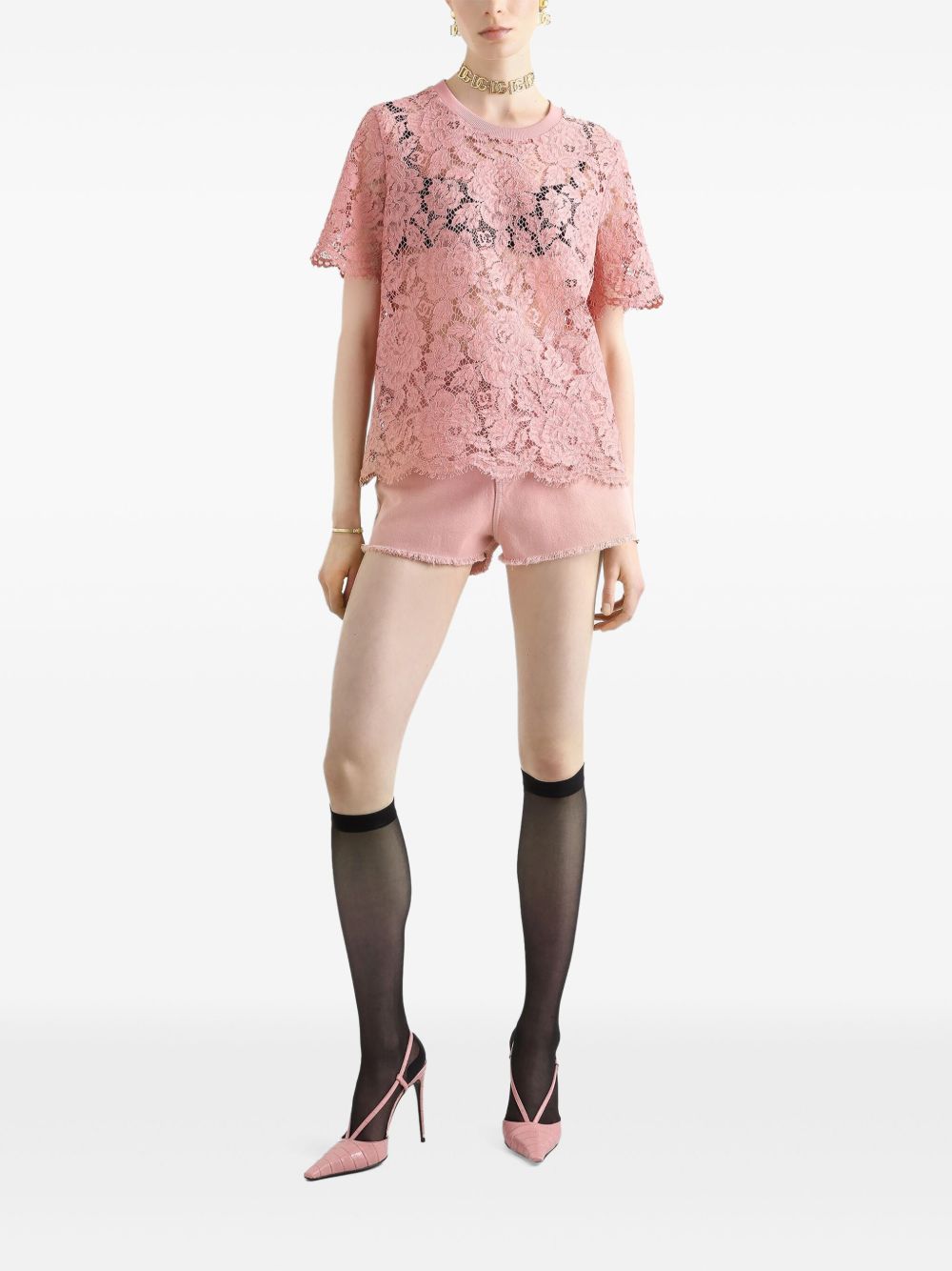 Dolce & Gabbana Top met bloemenkant - Roze