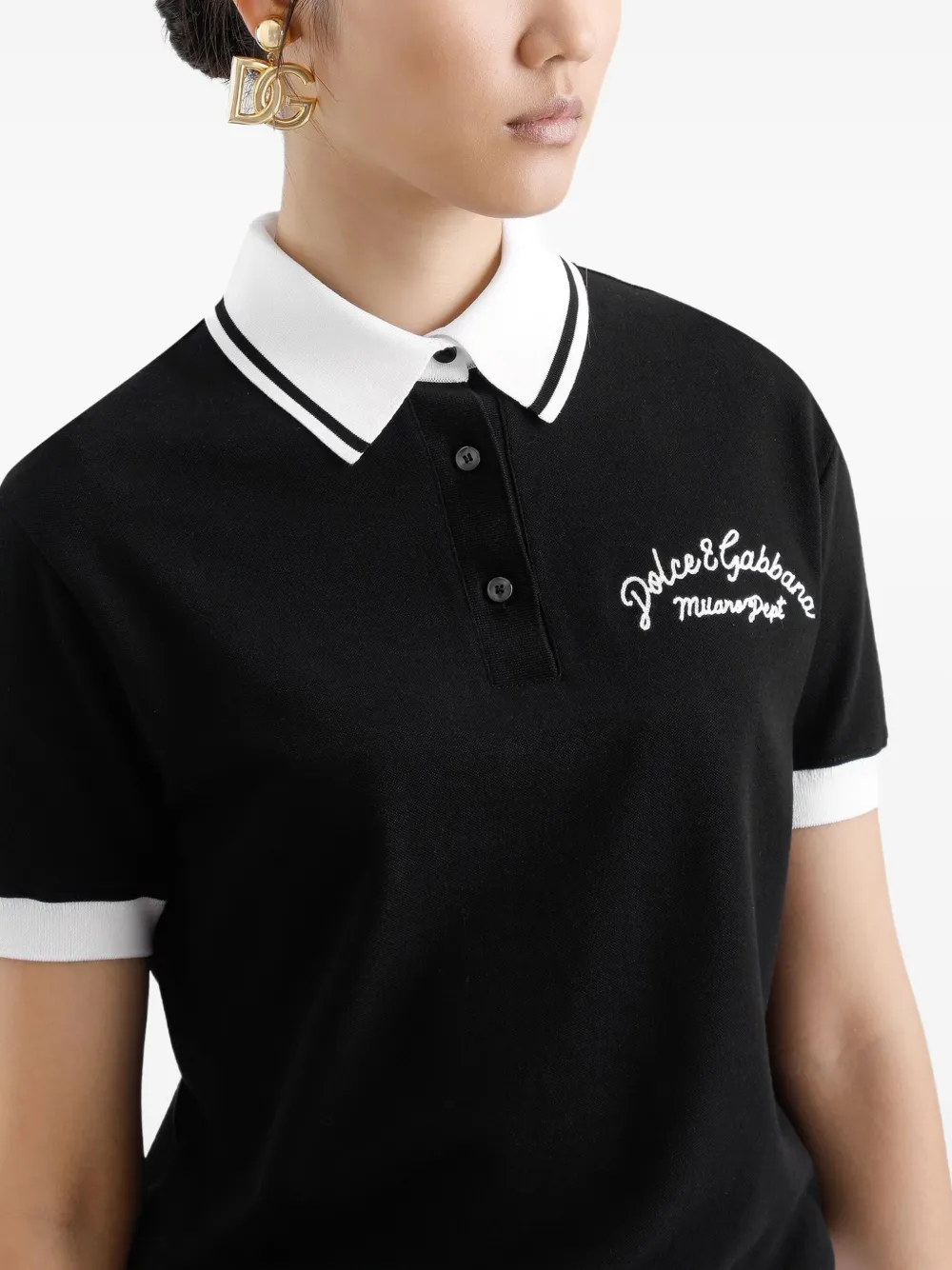 Dolce & Gabbana Polotop met geborduurd logo Zwart