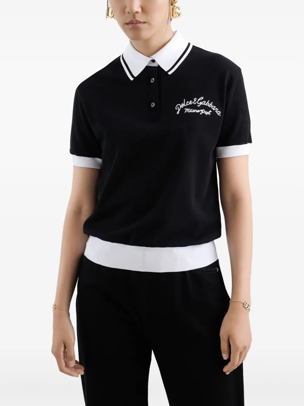 Dolce & Gabbana Polotop met geborduurd logo Zwart