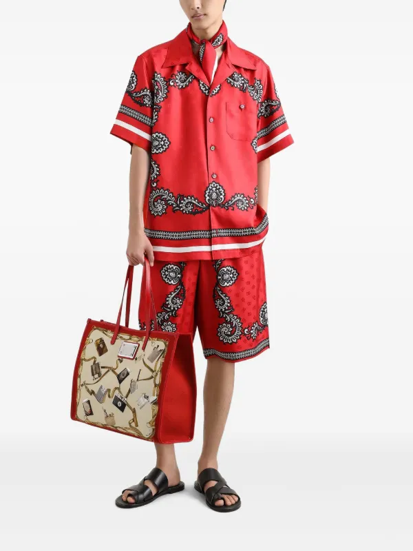DOLCE&amp;GABBANA ランウェイ ビッグおりぼんシャツ Silk shirt with bandanna print in Print for Men | Dolce&Gabbana®