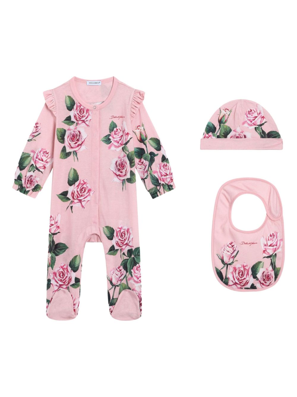 Dolce & Gabbana Kids Romper en muts met bloe print Roze