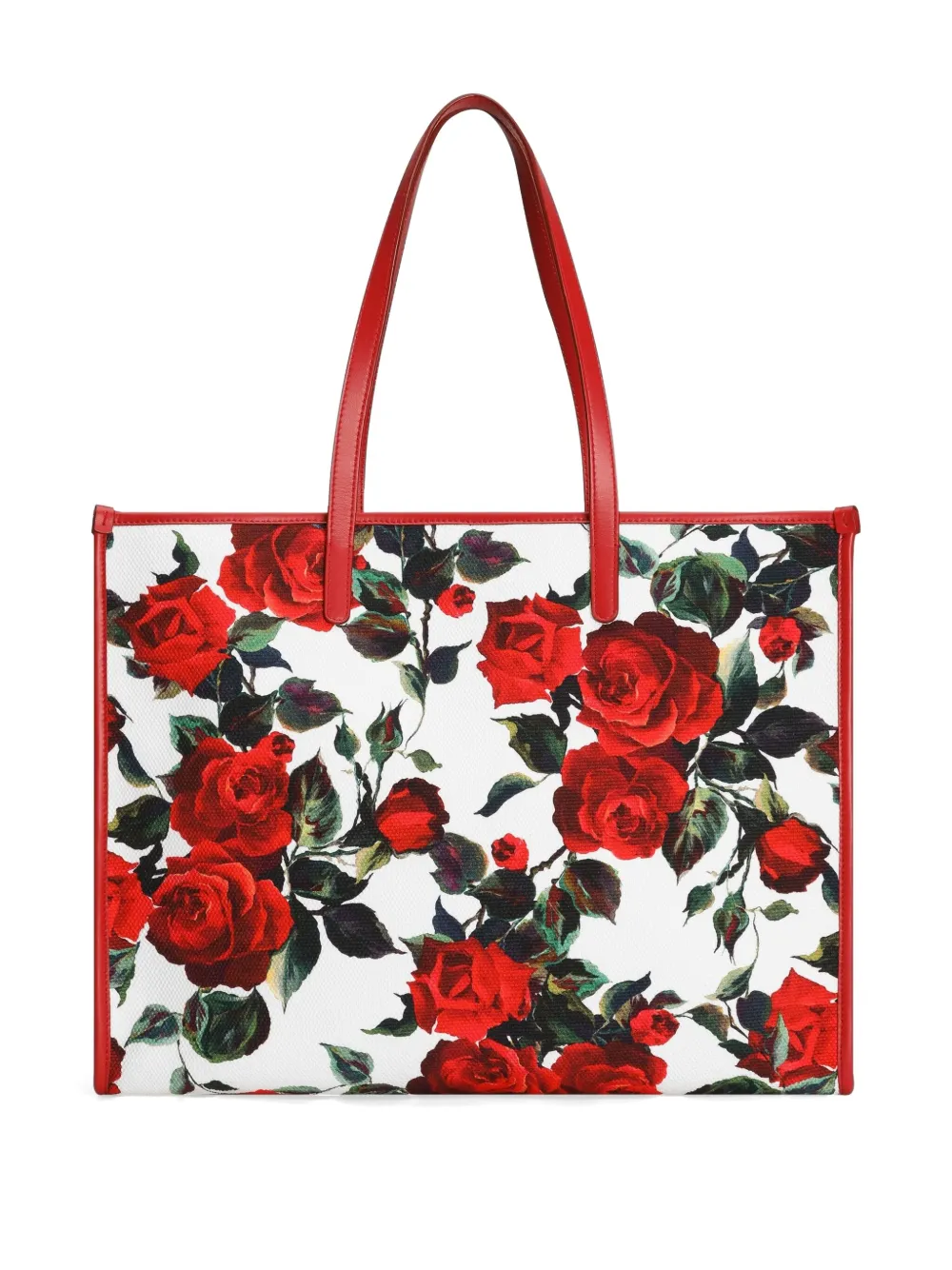 Dolce & Gabbana Grosse Schultertasche Mit Rosen-print In Weiss