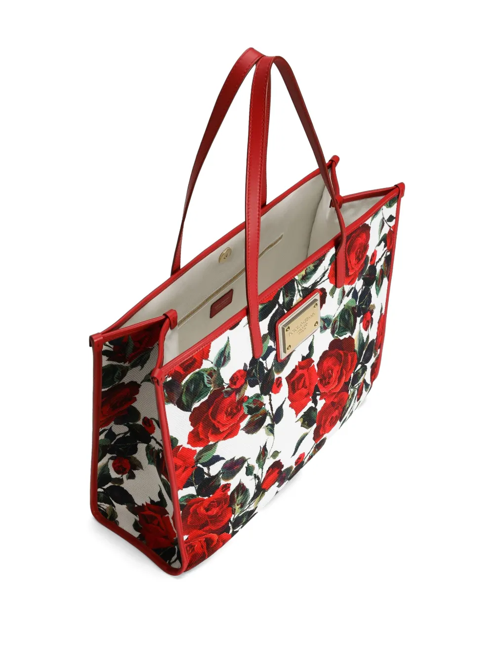 Dolce & Gabbana Grosse Schultertasche Mit Rosen-print In Weiss