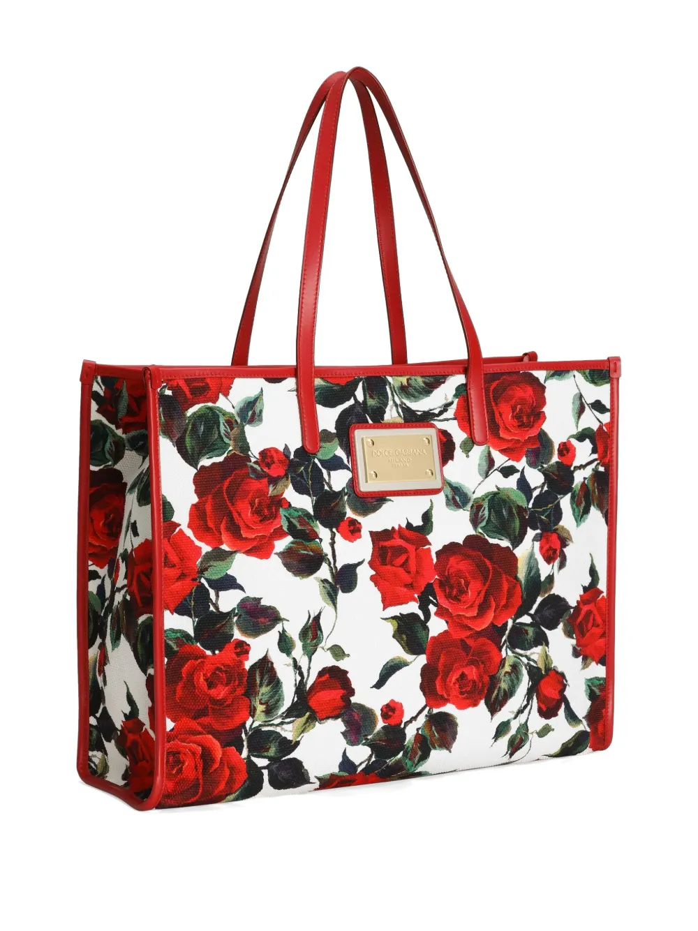 Dolce & Gabbana Grosse Schultertasche Mit Rosen-print In Weiss