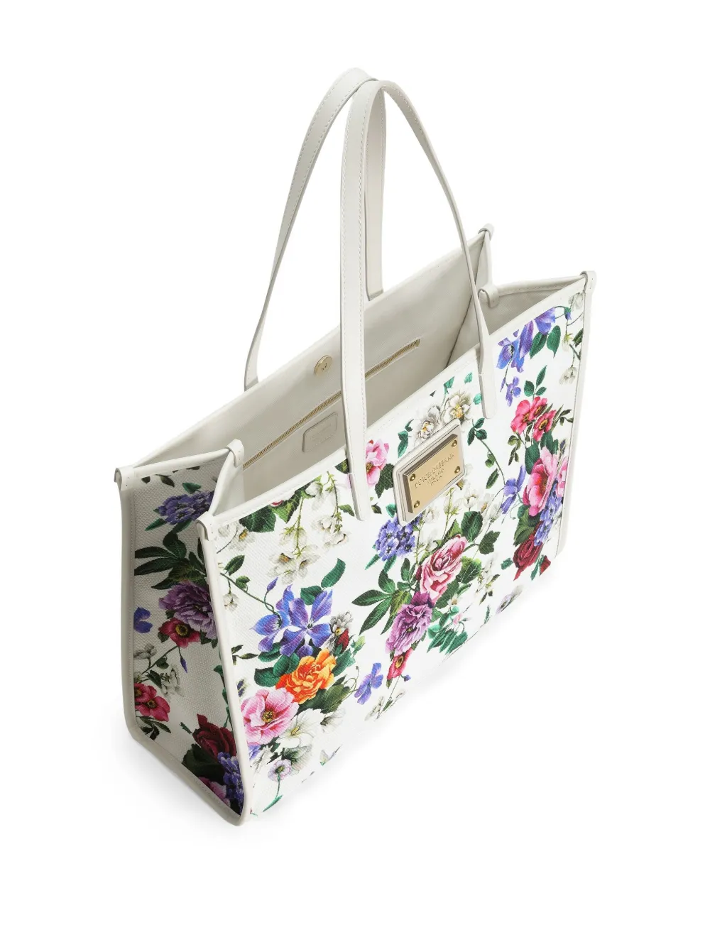 Dolce & Gabbana Grote schoudertas met nloemenprint Wit