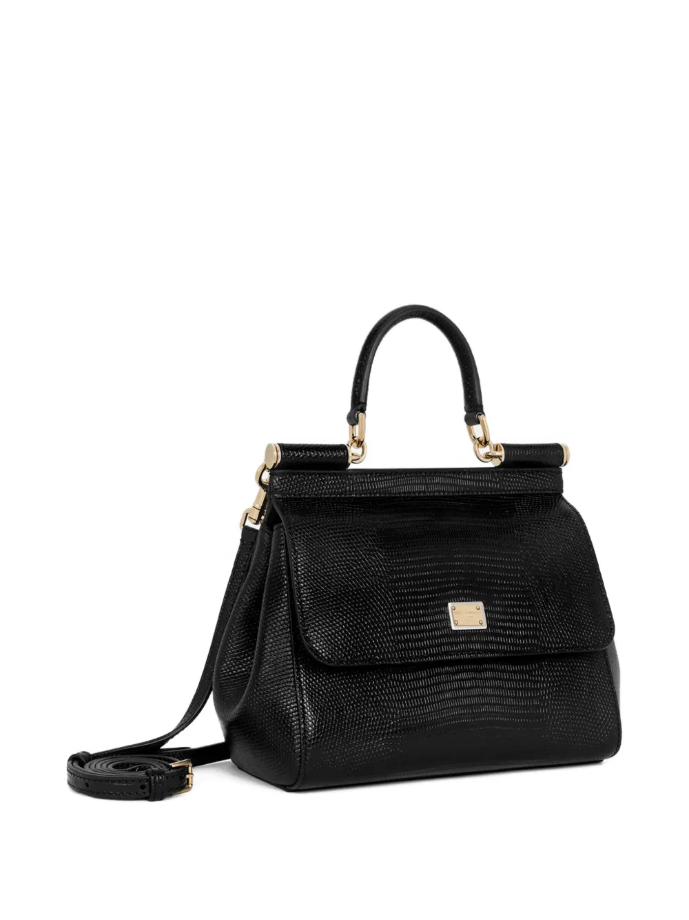 Dolce & Gabbana Medium Sicily Embossed-leather Top-handle Tote Bag In Black