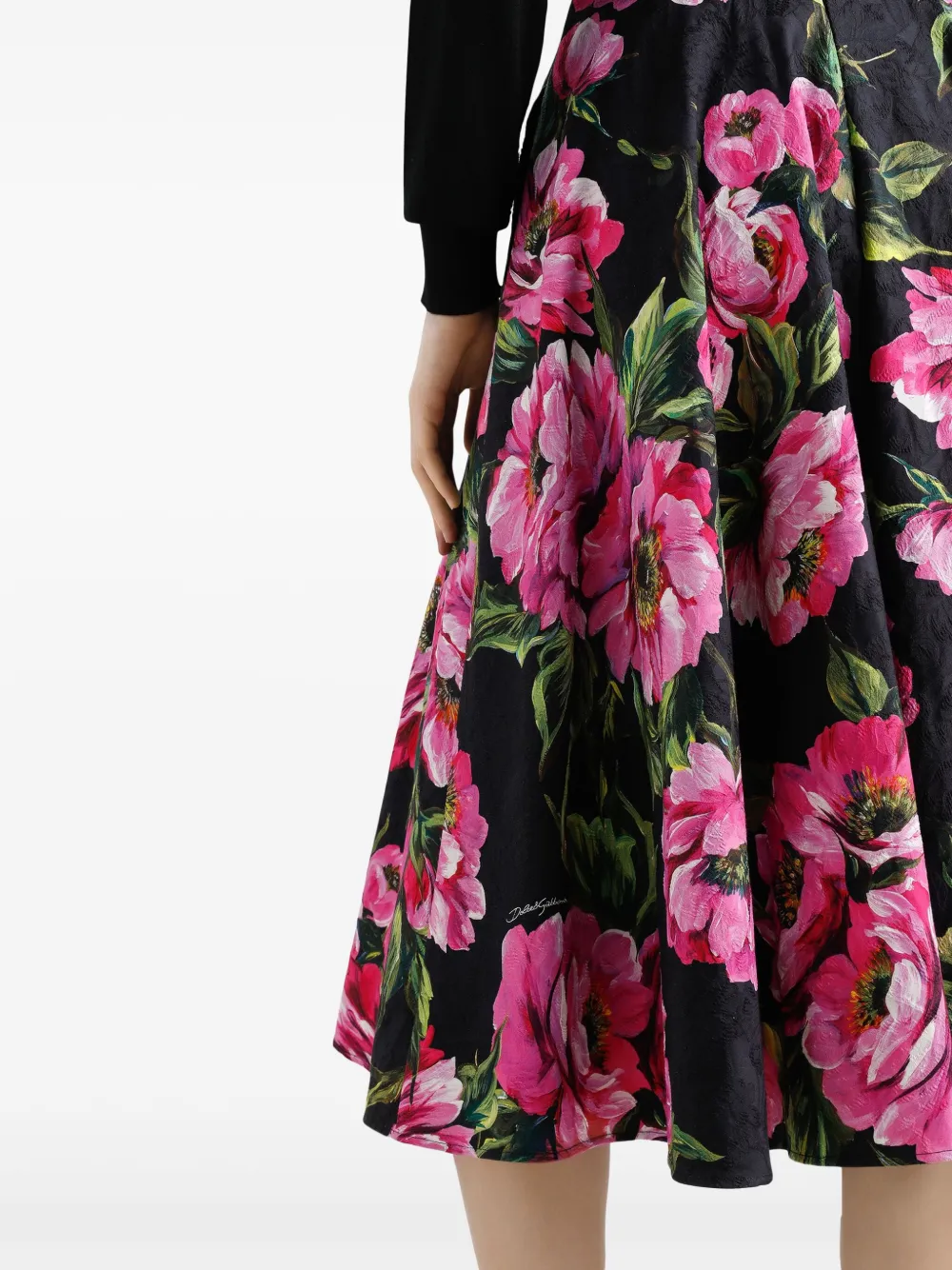 Dolce & Gabbana Midi-rok met roosprint Zwart