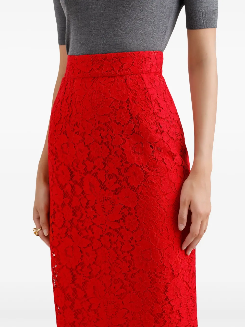 Dolce & Gabbana Midi-rok met bloemenkant Rood