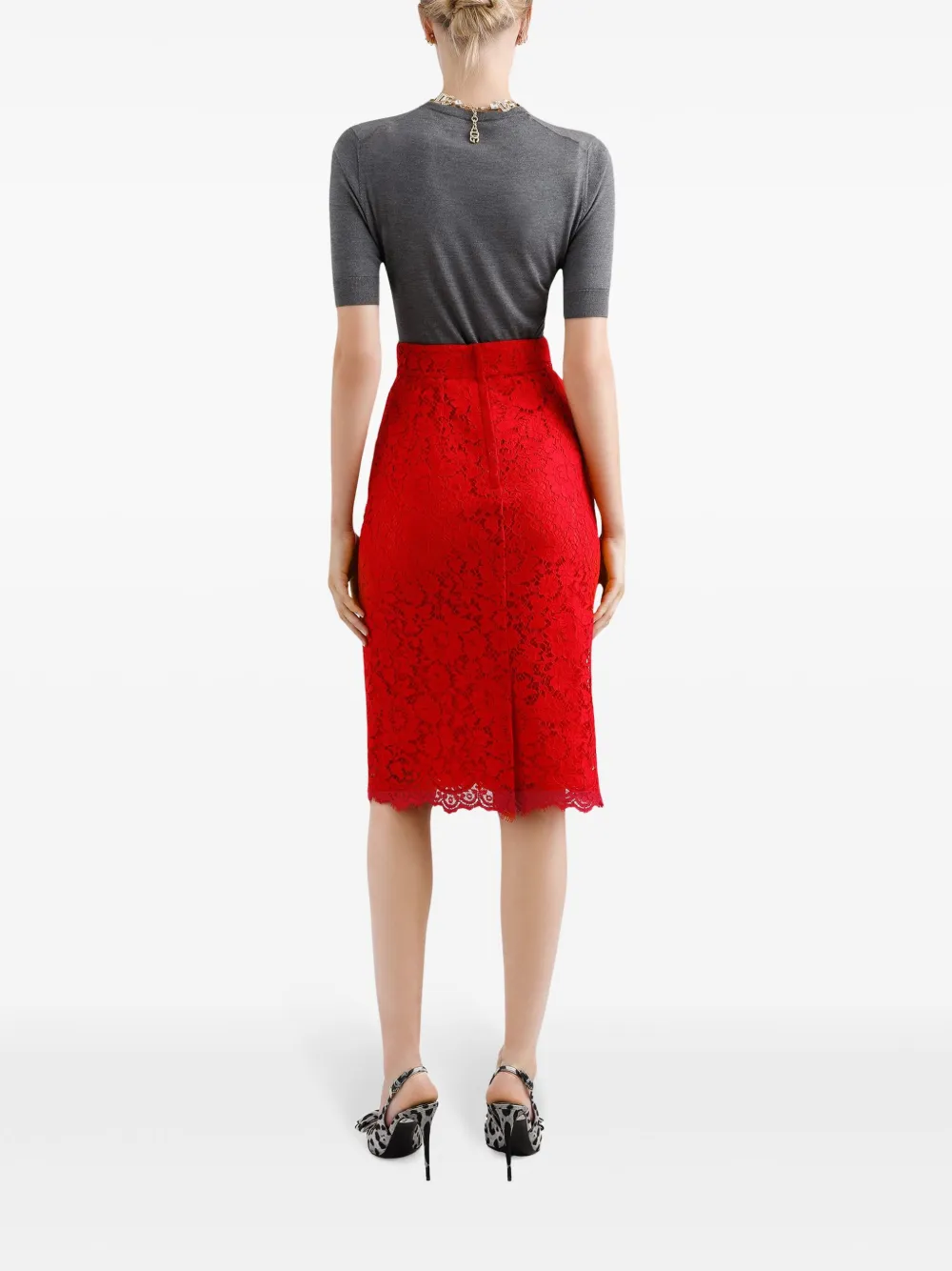 Dolce & Gabbana Midi-rok met bloemenkant Rood