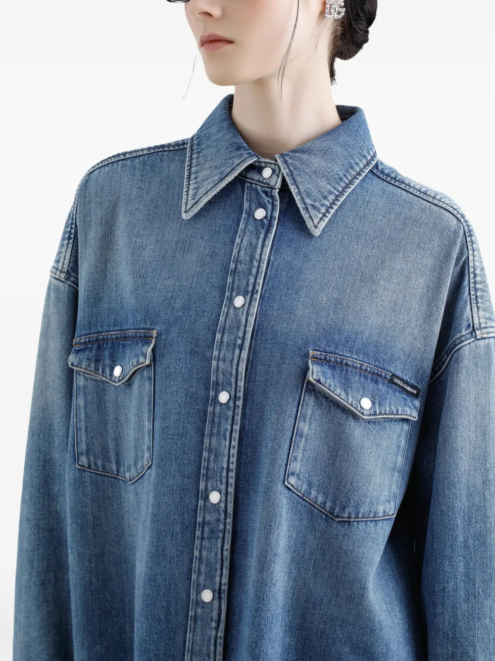 Dolce & Gabbana Oversized denim blouse Blauw