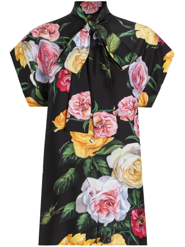 Dolce & Gabbana フラワープリント 半袖トップス 36 Dolce & Gabbana Camisa Com Estampa De Rosa | Preto | FARFETCH BR