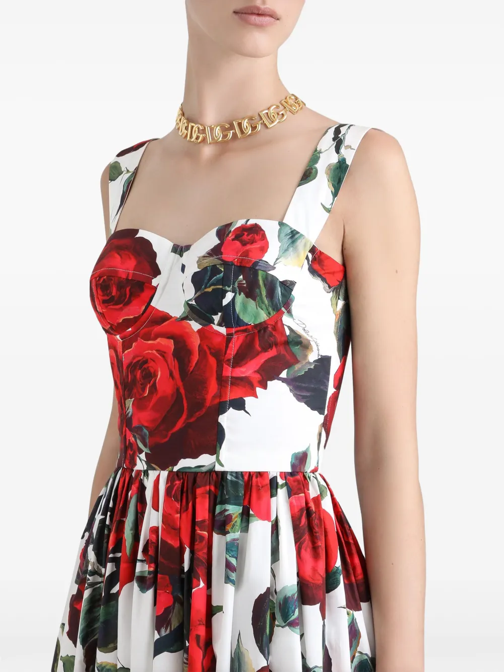 Dolce & Gabbana Midi-jurk met bloemenprint Wit