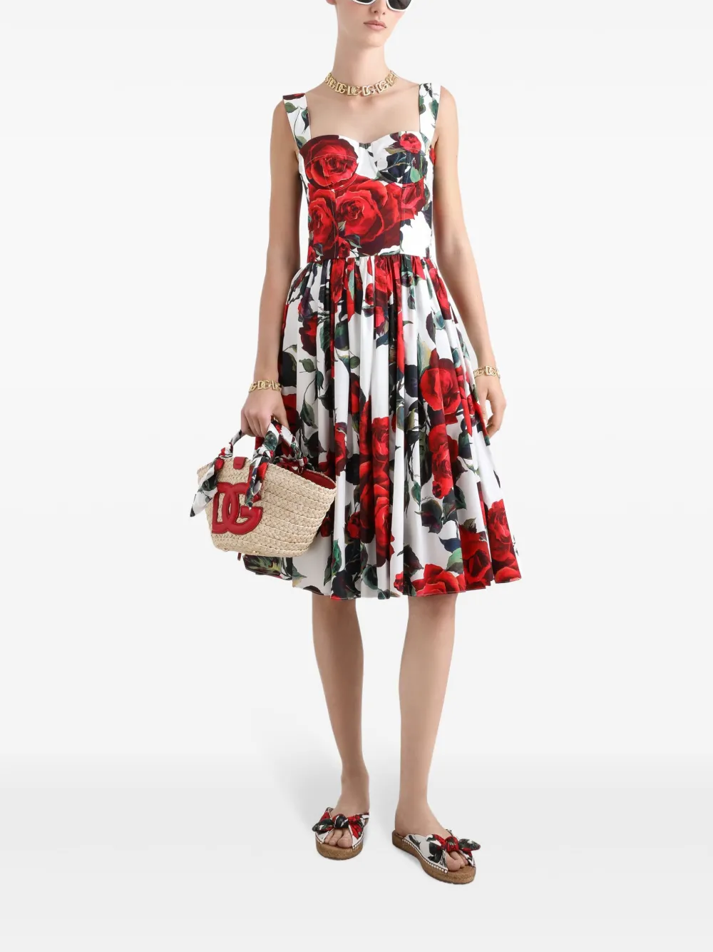 Dolce & Gabbana Midi-jurk met bloemenprint - Wit