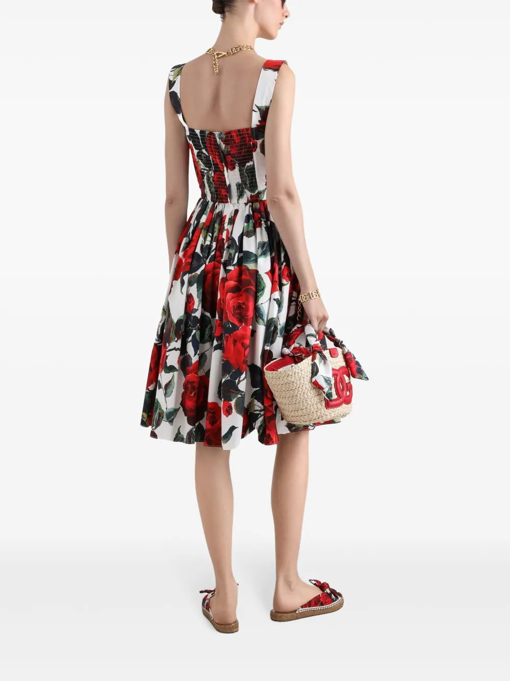 Dolce & Gabbana Midi-jurk met bloemenprint Wit