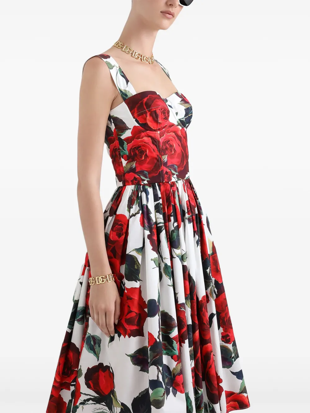 Dolce & Gabbana Midi-jurk met bloemenprint Wit