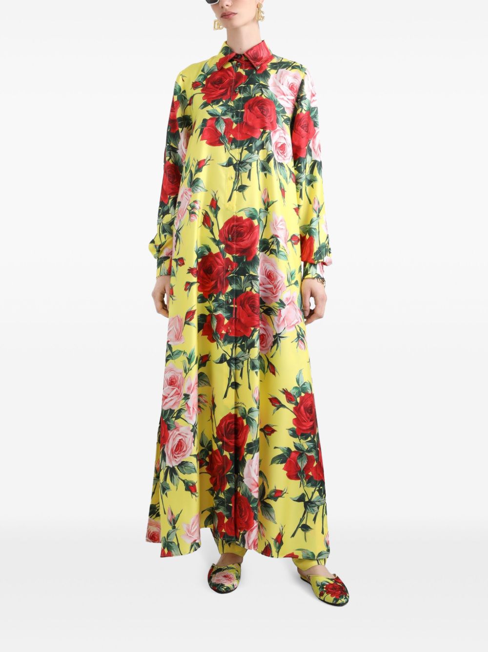 Dolce & Gabbana Maxi-blousejurk met bloemenprint - Geel