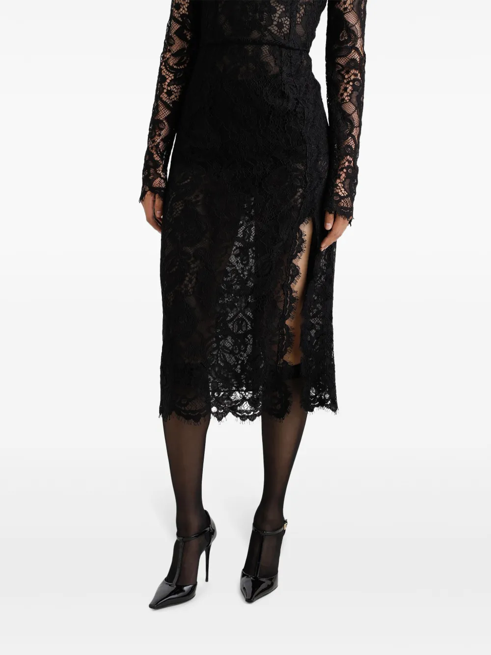 Dolce & Gabbana Midi-jurk met bloemenkant Zwart