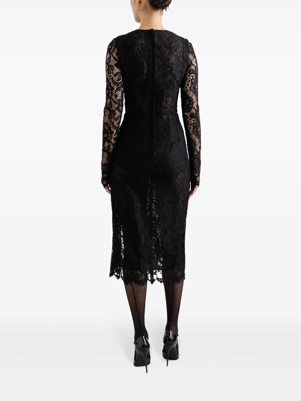 Dolce & Gabbana Midi-jurk met bloemenkant Zwart