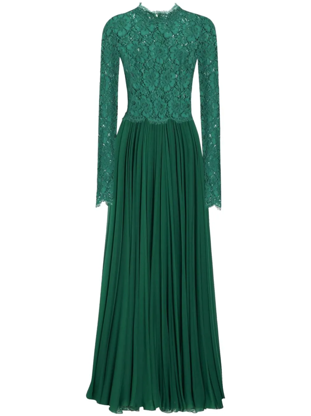 Dolce & Gabbana Silk-blend Lace And Pleated Chiffon Gown In Green