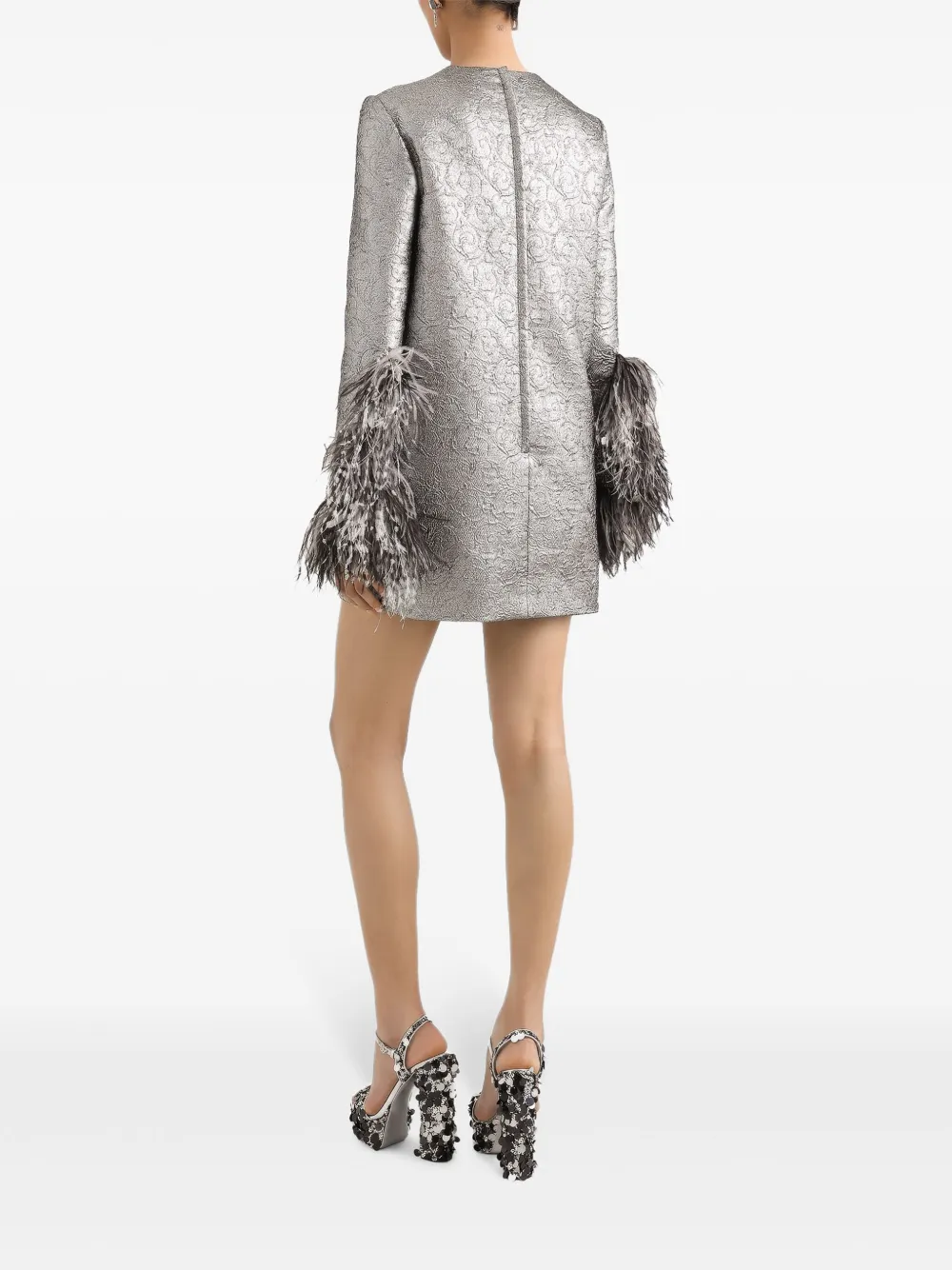 Dolce & Gabbana Mini-jurk met veren afwerking Zilver