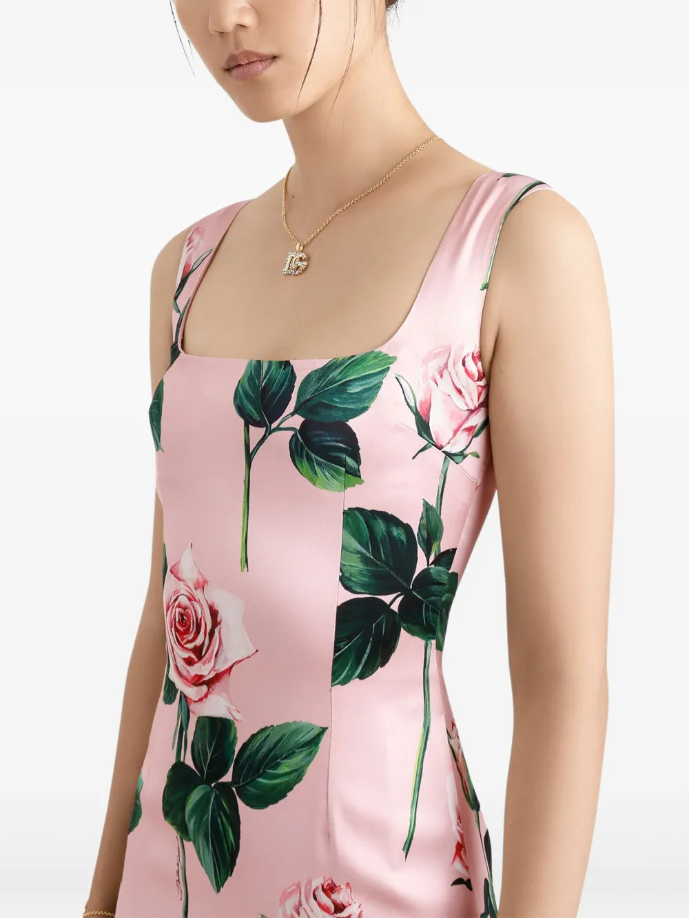 Shop Dolce & Gabbana Floral-print Midi Dress In Rosa