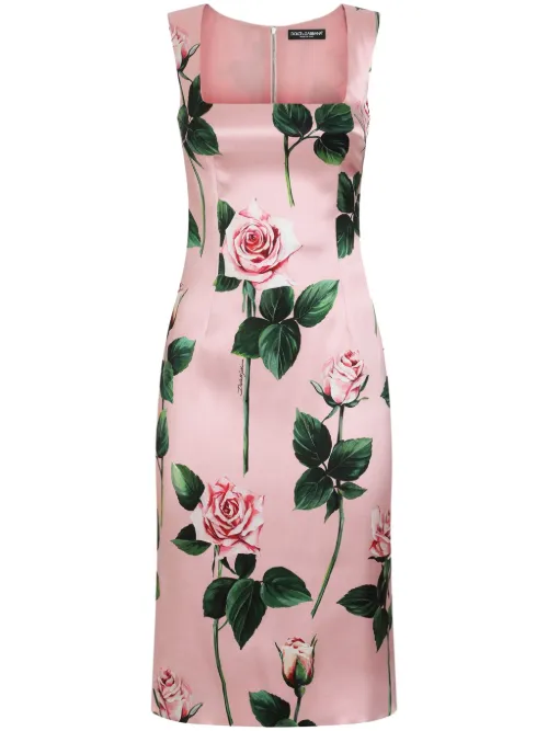 Robe mi-longue à fleurs - Dolce & Gabbana - Modalova