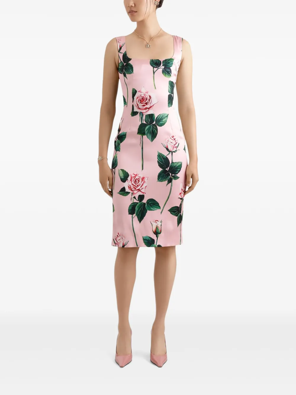 Dolce & Gabbana Midi-jurk met bloemenprint - Roze