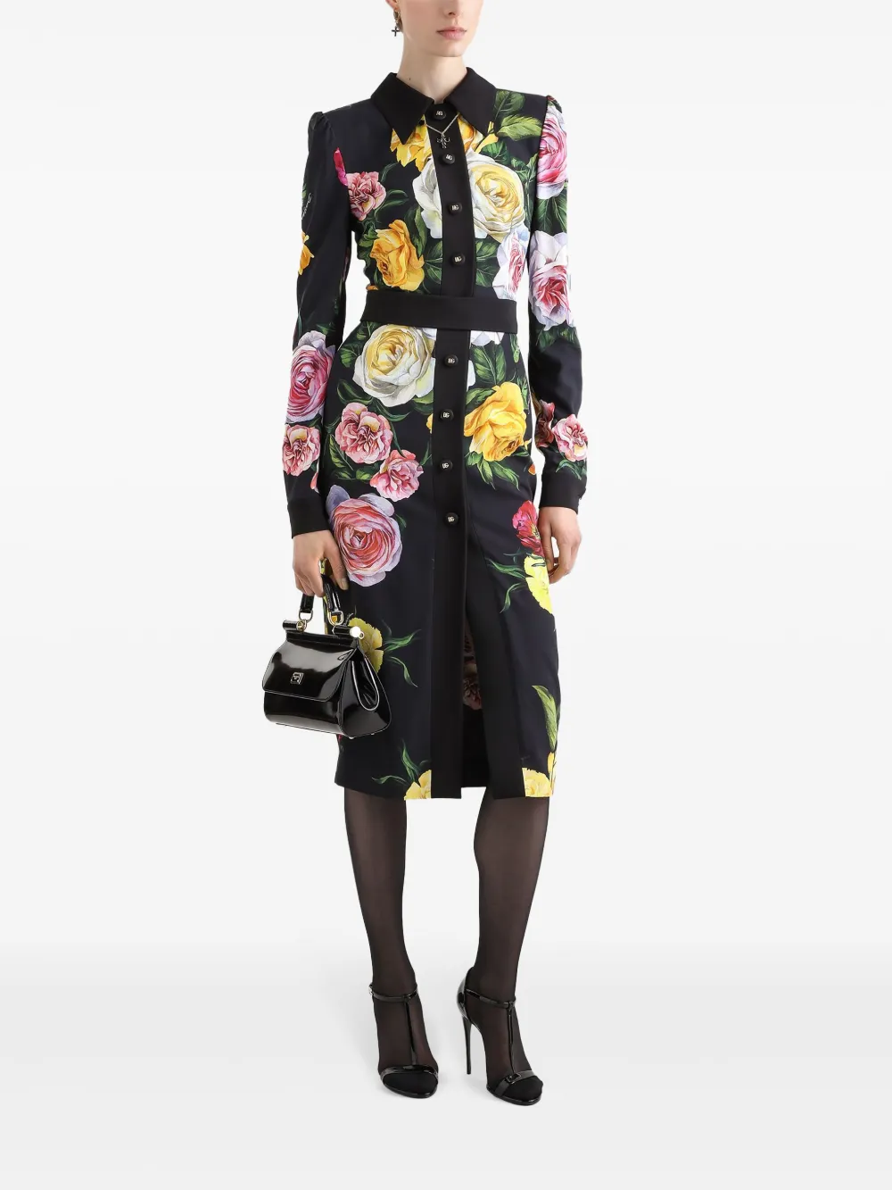 Dolce & Gabbana Blousejurk met bloemenprint - Zwart