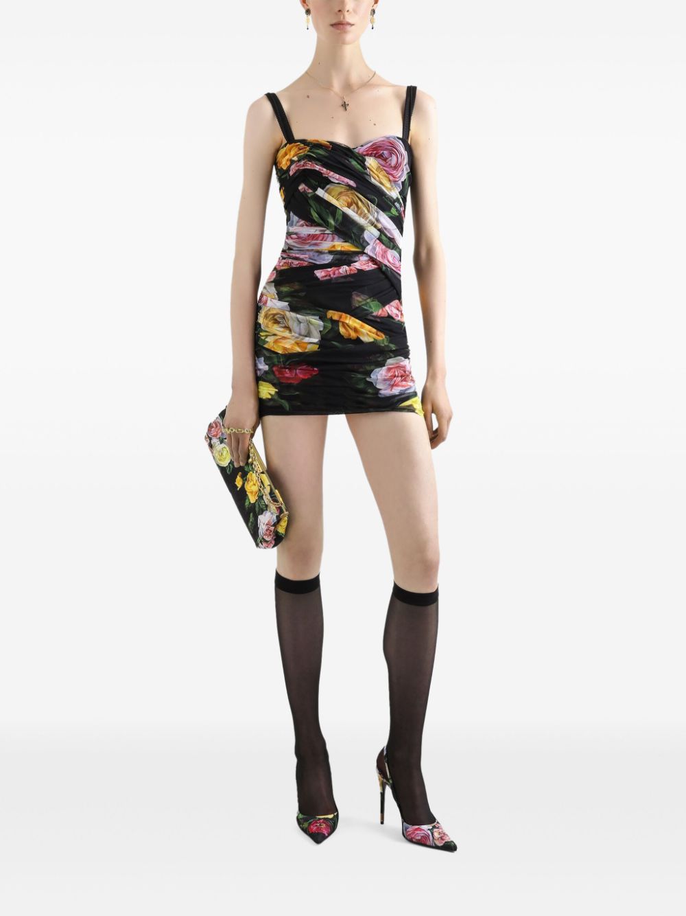 Dolce & Gabbana floral-print mini dress - Zwart