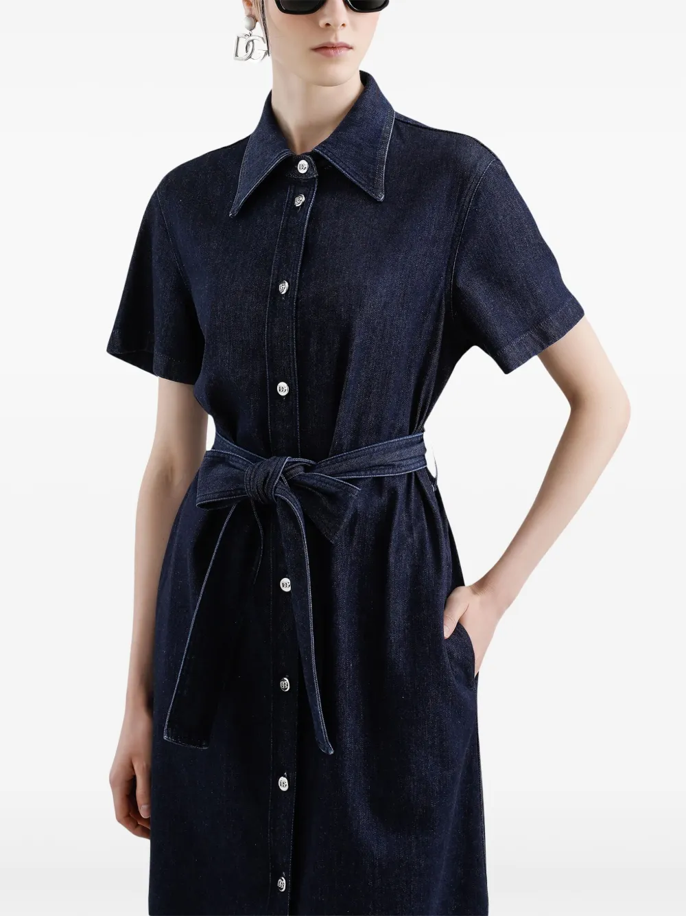 Dolce & Gabbana Abito Chemisier In Denim Di Seta In Blue