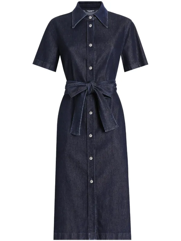 Dolce & Gabbana Belted Denim Dress | Blue | FARFETCH GE