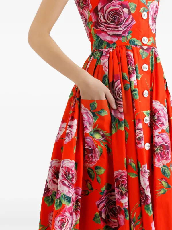 【関税＆送料込み】Dolce & Gabbana Floral Midi Dress Dolce & Gabbana Floral Cotton Poplin Midi Dress | Sendegaro US