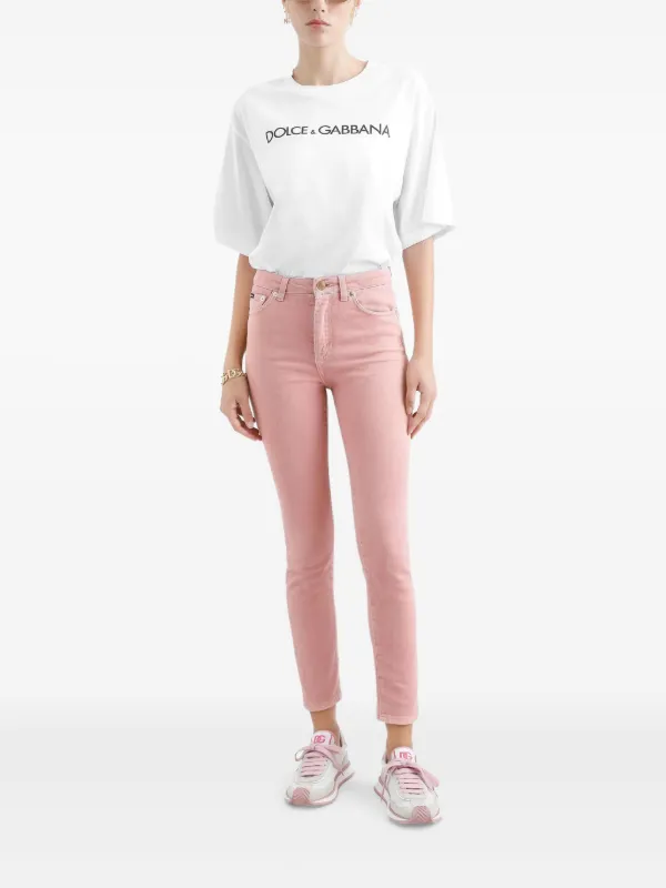 デニム・ジーパン DOLCE  GABBANA Women Denim Pants FTC67DG8MT4S9001 Pink DOLCE & GABBANA Jeans Pink Tattered Mid Waist Tapered Denim