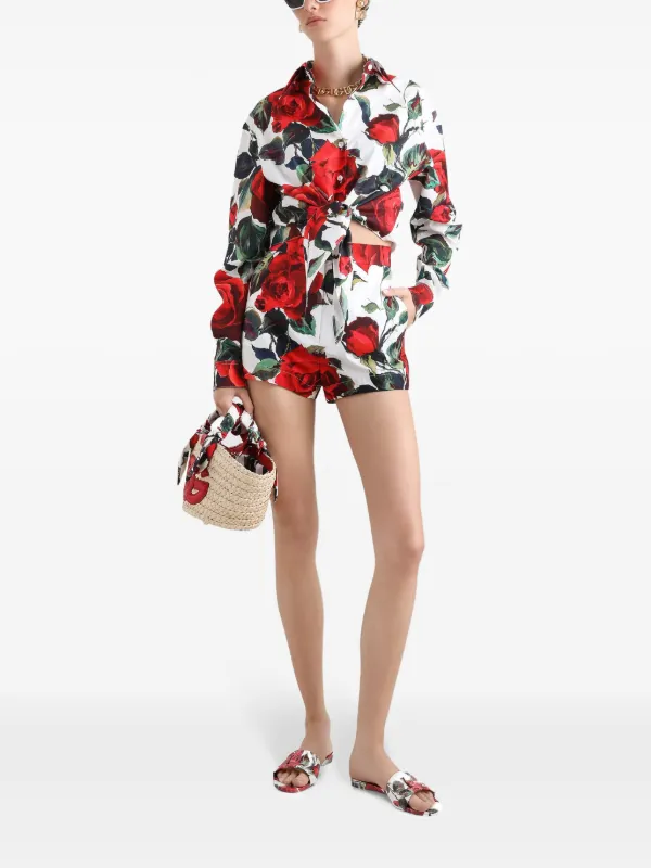 DOLCE&GABBANA ドルガバ フローラルプリント ショートパンツ Dolce & Gabbana ローズプリント ショートパンツ | ホワイト