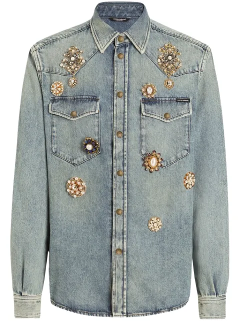 Dolce & Gabbana camisa de mezclilla con detalles de cristal