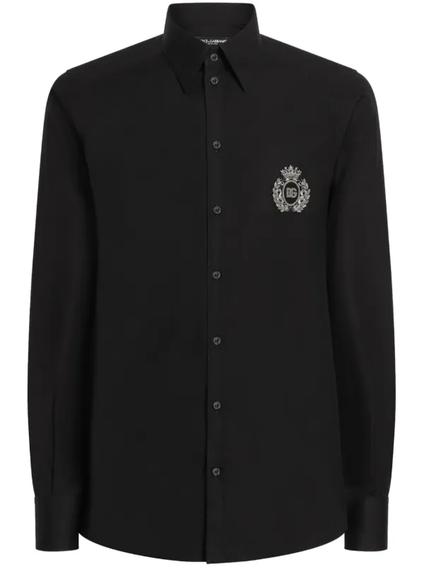 Dolce & Gabbana Cotton Tuxedo Shirt With Heraldic Patch - Man Shirts Black Cotton 39 Dolce & Gabbana Cotton Tuxedo Shirt With Heraldic Patch - Man Shirts Black Cotton 39