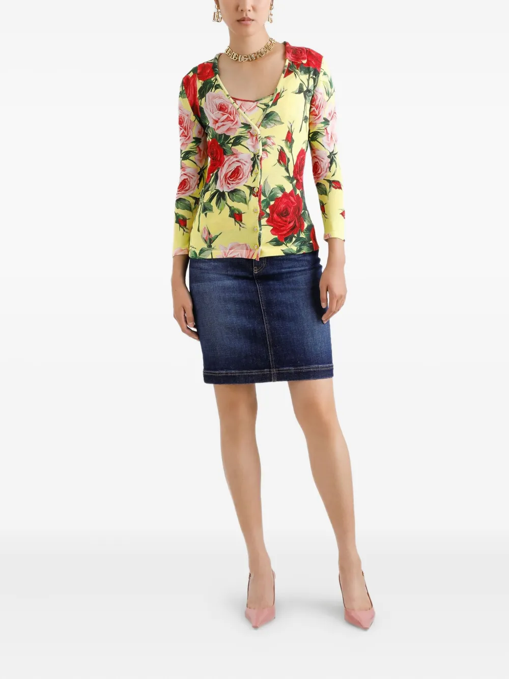 Dolce & Gabbana rose-print top - Geel