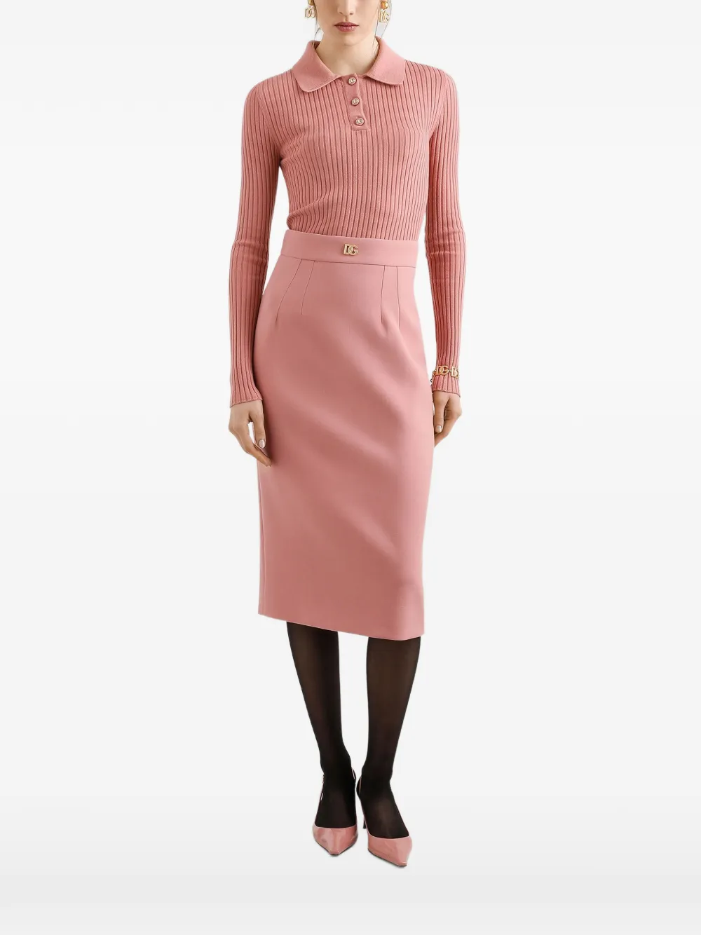 Dolce & Gabbana Geripptes Poloshirt - Rosa
