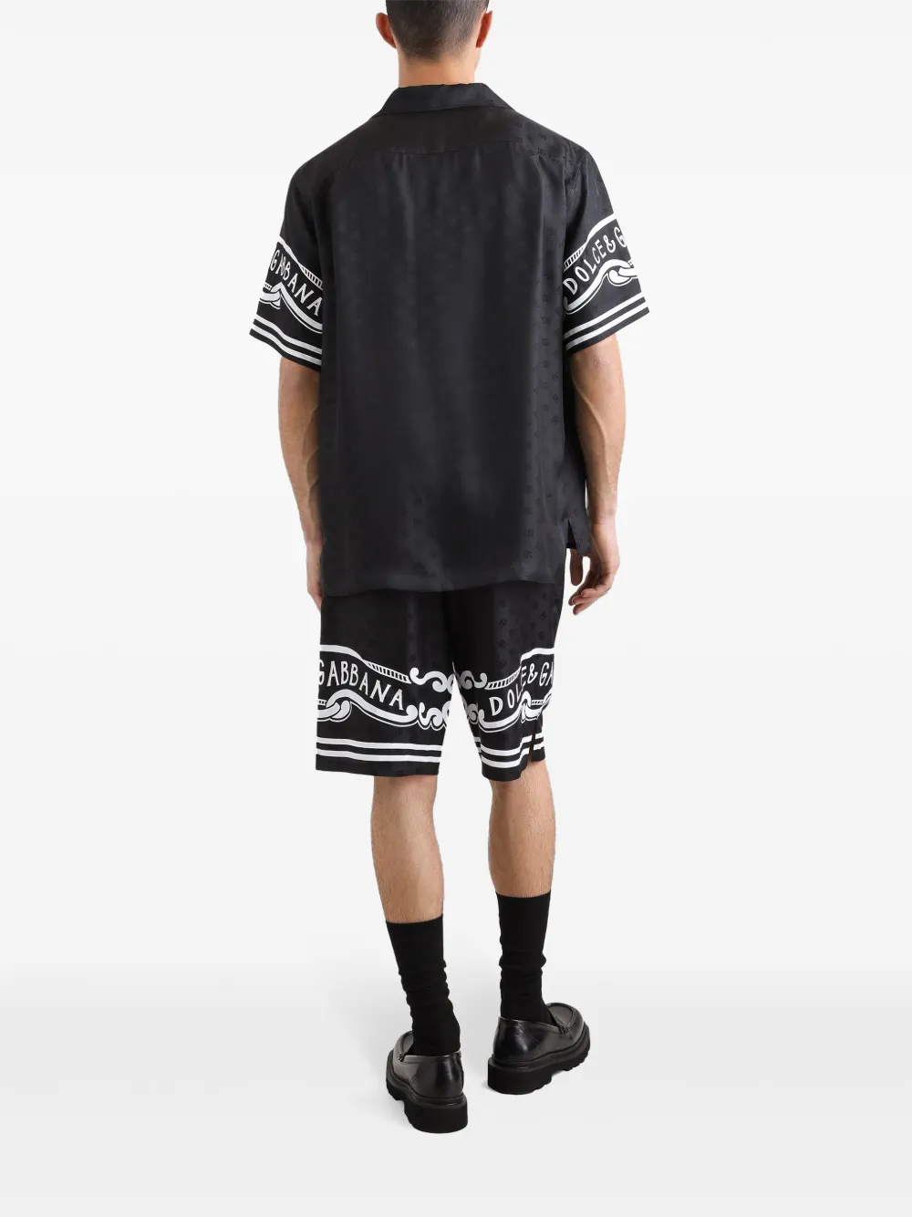 Dolce & Gabbana Black Shirt With Logo Print On The Sleeves In Silk Man In Black