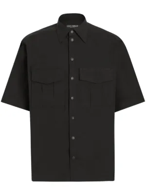 Dolce & Gabbana logo-plaque Leather Shirt | Black | FARFETCH