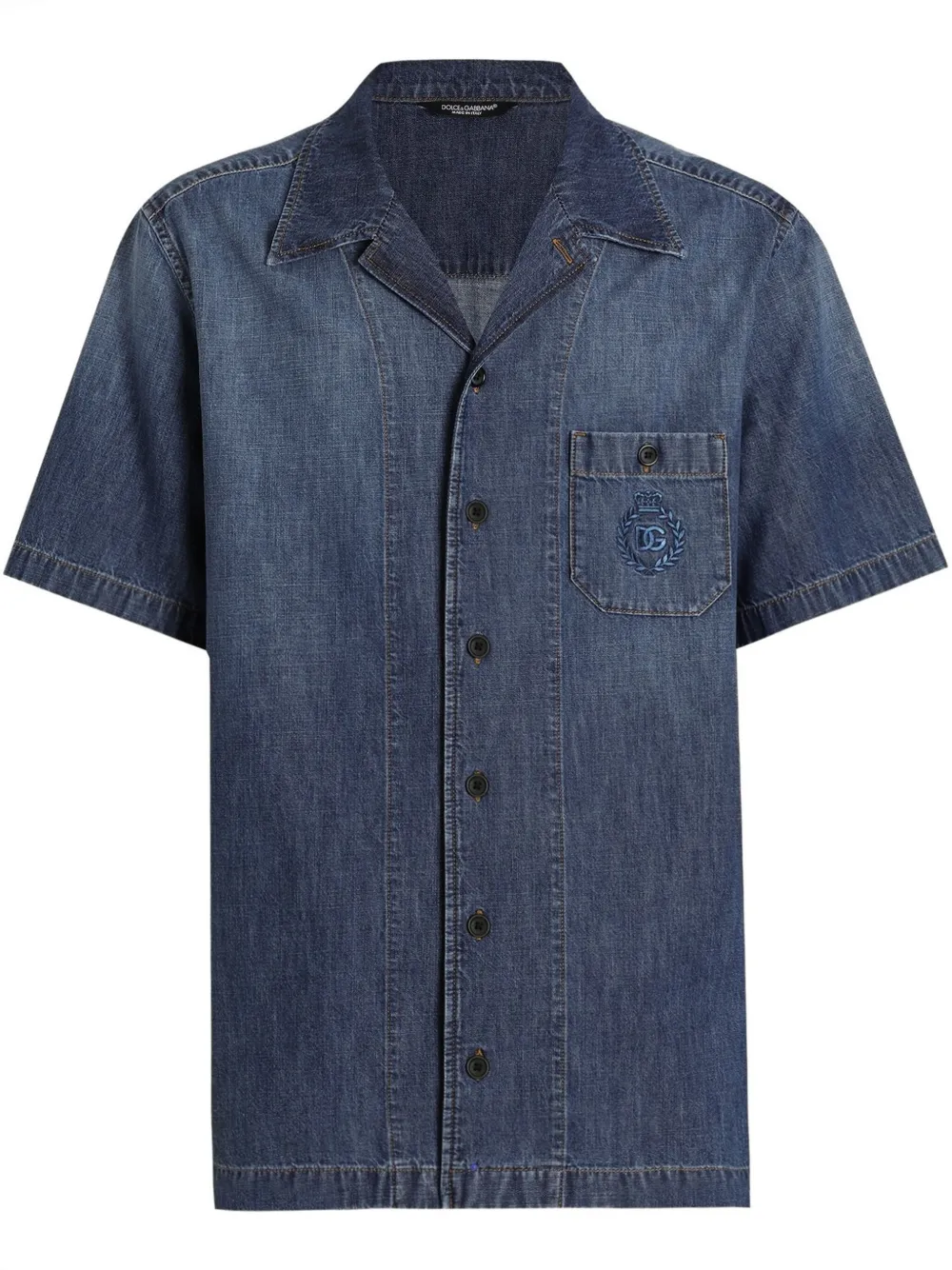 Dolce & Gabbana crest logo-embroidered denim shirt | Blue | Image 1