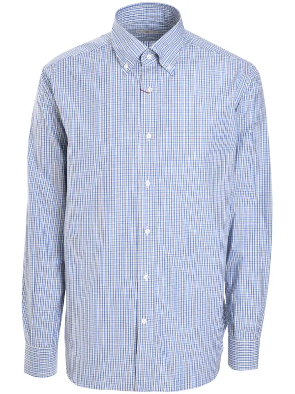 luciano barbera dress shirts Luciano Barbera Striped Dress Shirt Mens 16.5 L Blue Brown Italian Cotton Button Down Classic Luxury Designer Shirt