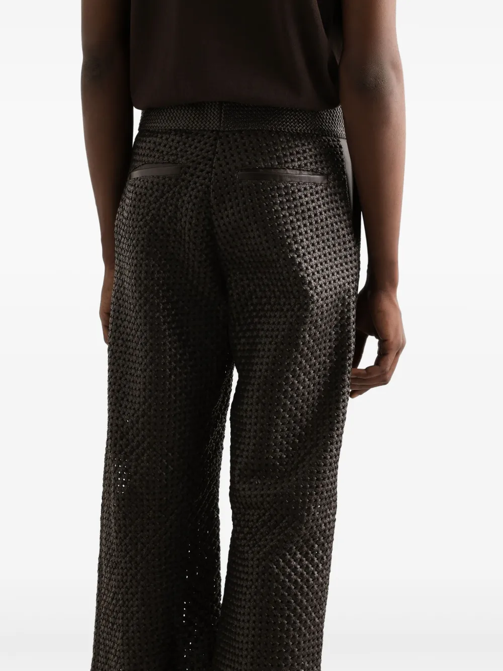 Dolce & Gabbana Flared geweven broek van nappa leer Bruin