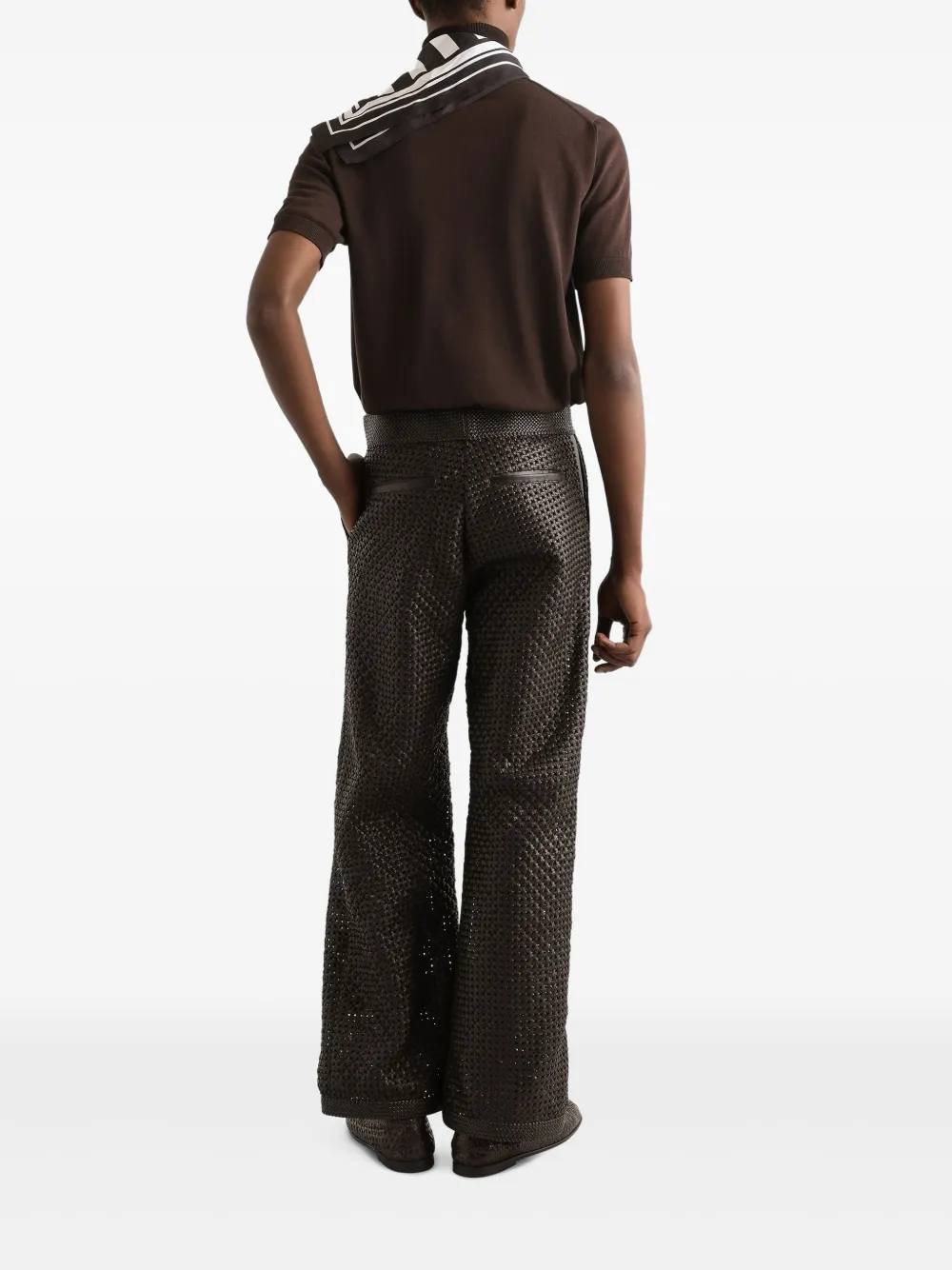 Dolce & Gabbana Flared geweven broek van nappa leer Bruin