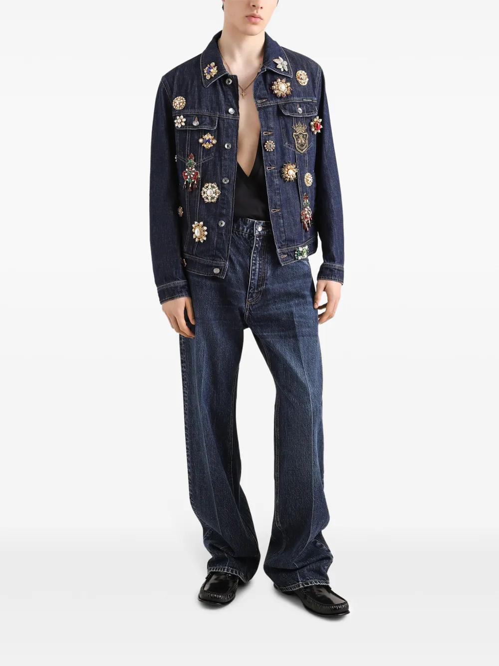 Dolce & Gabbana Ruimvallende jeans met geborduurd logo - Blauw