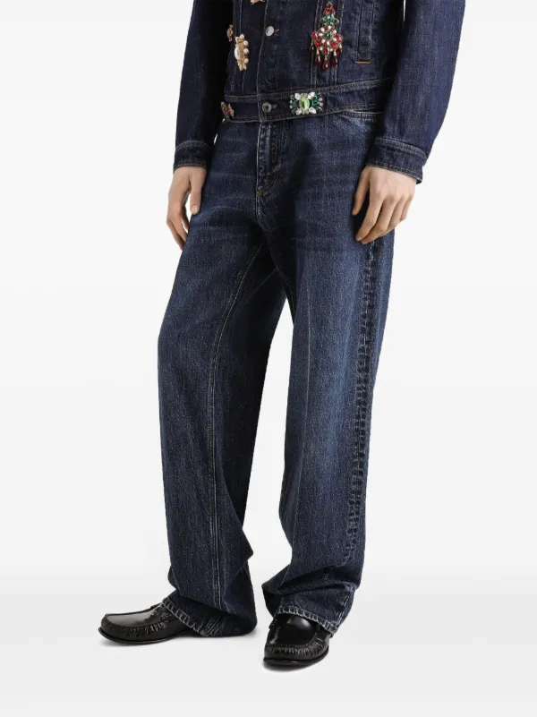 Dolce & Gabbana Calça Jeans Ampla Com Bordado | Azul | FARFETCH BR