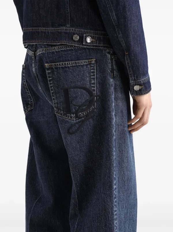 Dolce & Gabbana Calça Jeans Ampla Com Bordado | Azul | FARFETCH BR